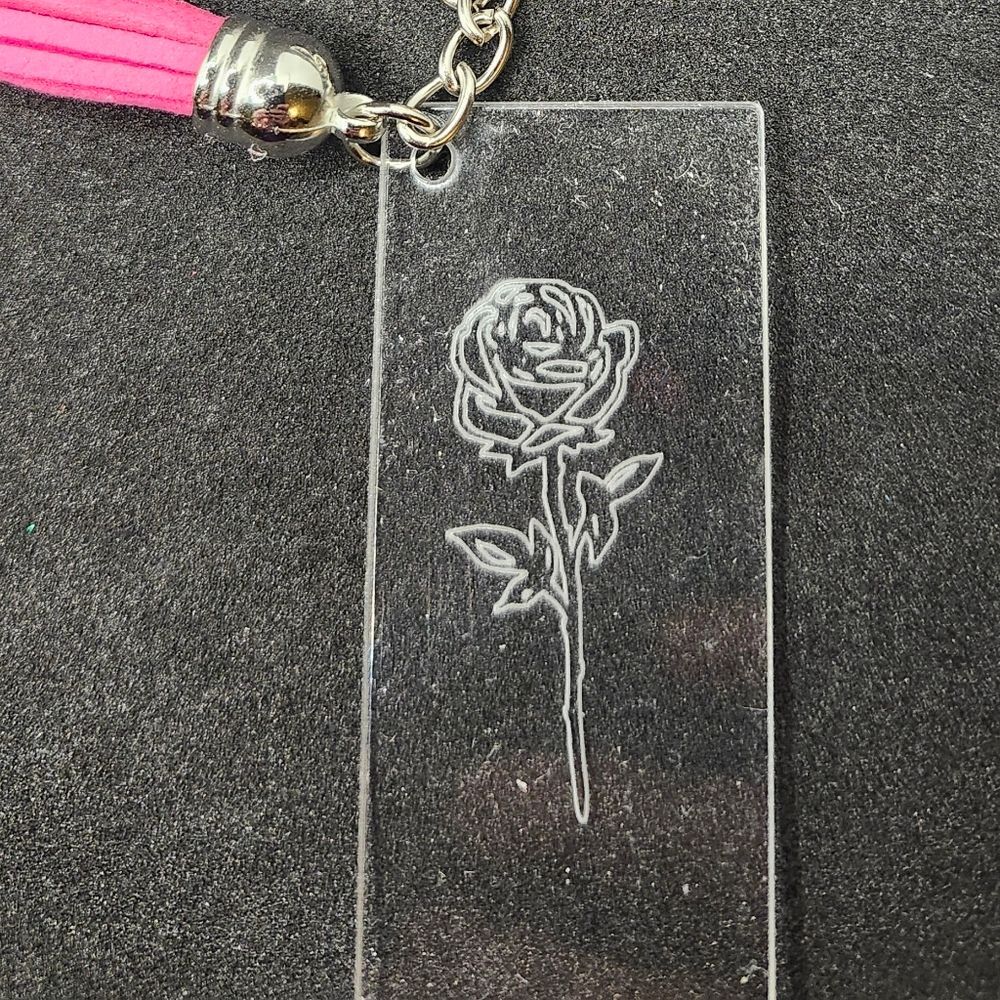 Hand Crafted Keychain Rose Pink Silver Bag Charm, Zipper Pull with Tassel